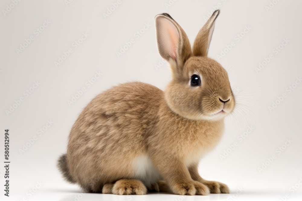 Obraz premium Four month old rabbit sitting on white background. Generative AI