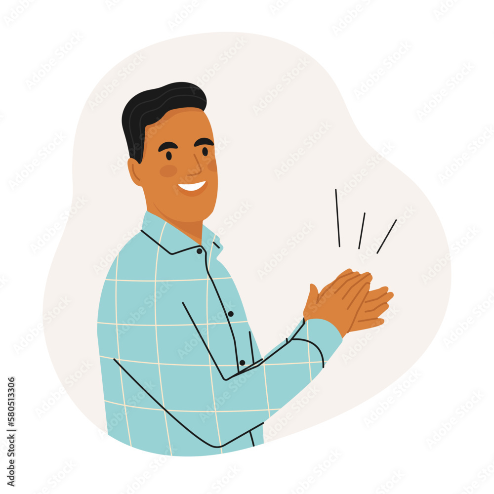 Smiling Man Office worker Applauding. Promotion, demonstration and admiration concept. Vector illustration. Smiling Man Office worker Applauding. Promotion, demonstration and admiration concept. Vector illustration.