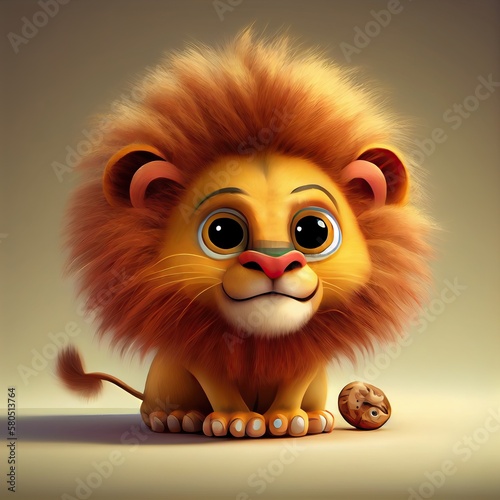 funny cute 3D cartoon lion, generative ai