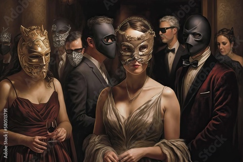Elegant high society masked party, generative ai photo