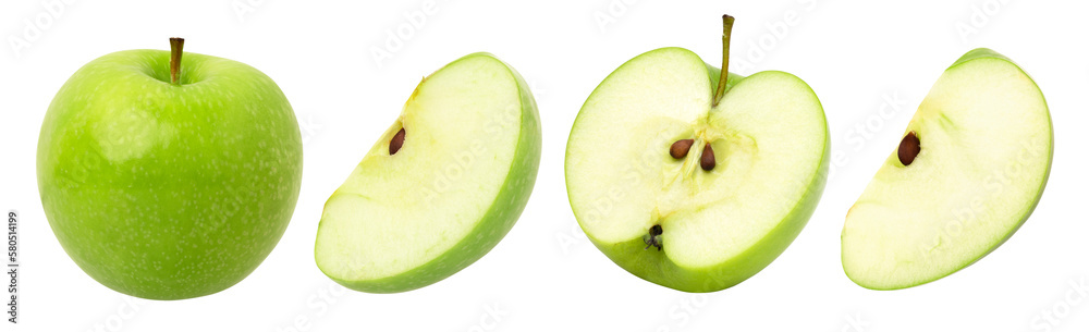 green apple, half and slice isolated, transparent png, collection, PNG format, cut out green apple, half and slice isolated, transparent png, collection, PNG format, cut out