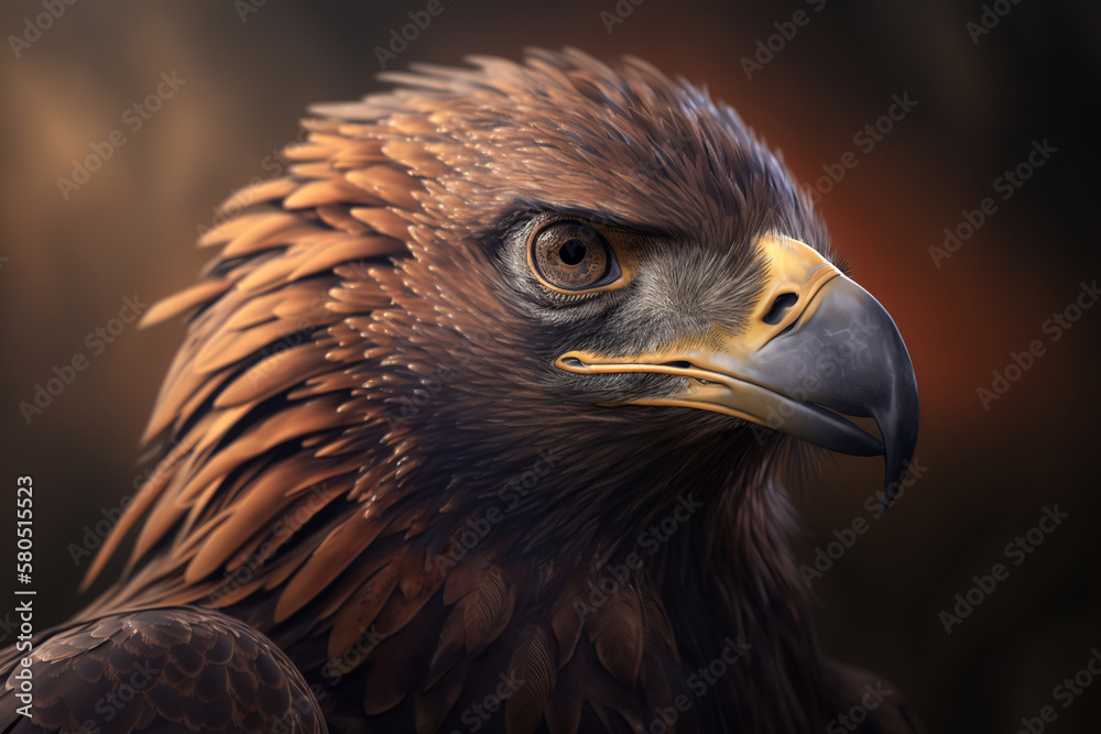 Obraz premium Endangered animal, rare bird. Portrait of beautiful steppe eagle with a beak looking away. Generative ai