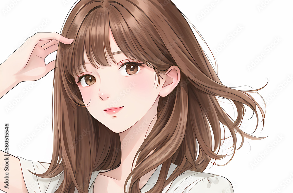 風になびく髪とロングヘアの女性   generative ai