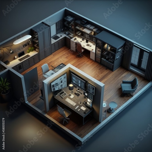 3d floor plan Interior of a modern kitchen. Generative AI