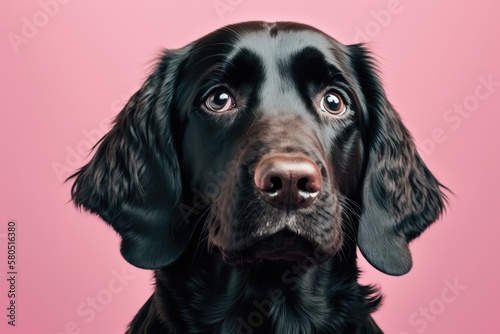 A photo of a beautiful dog breed on a pink background shows a portrait of the dog. shot studios . Cute pet selective attention. Pet Lover concept . Pets indoors. Care for pets and ideas about animals
