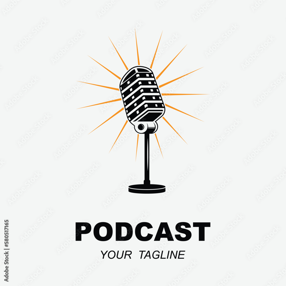 Podcast or Radio Logo design using Microphone and Headphone icon with slogan template