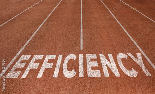 EFFICIENCY written on running track, New Concept on running track text in white colour