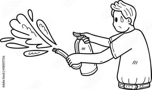 business man extinguishing fire illustration in doodle style
