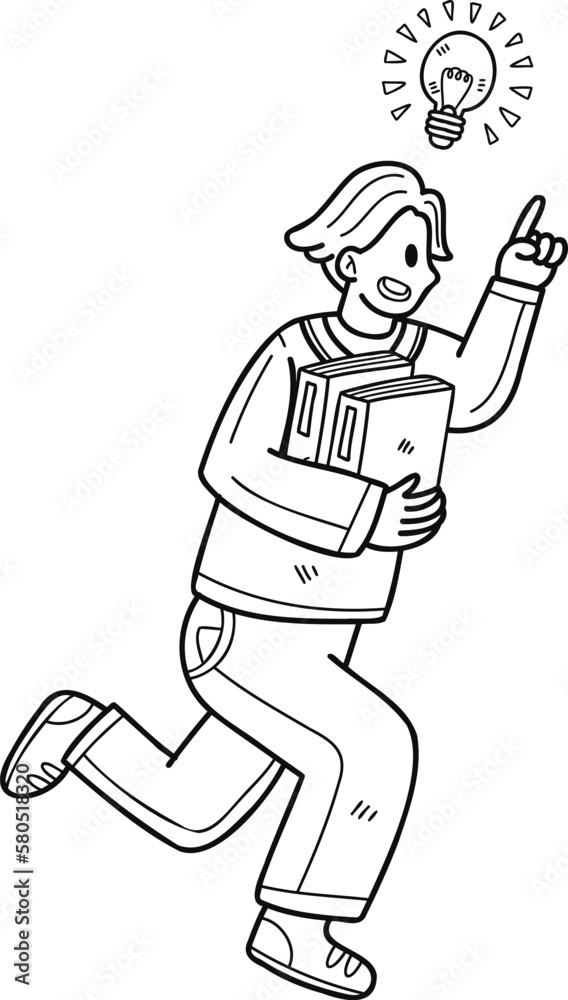 Young male businessman running to success illustration in doodle style