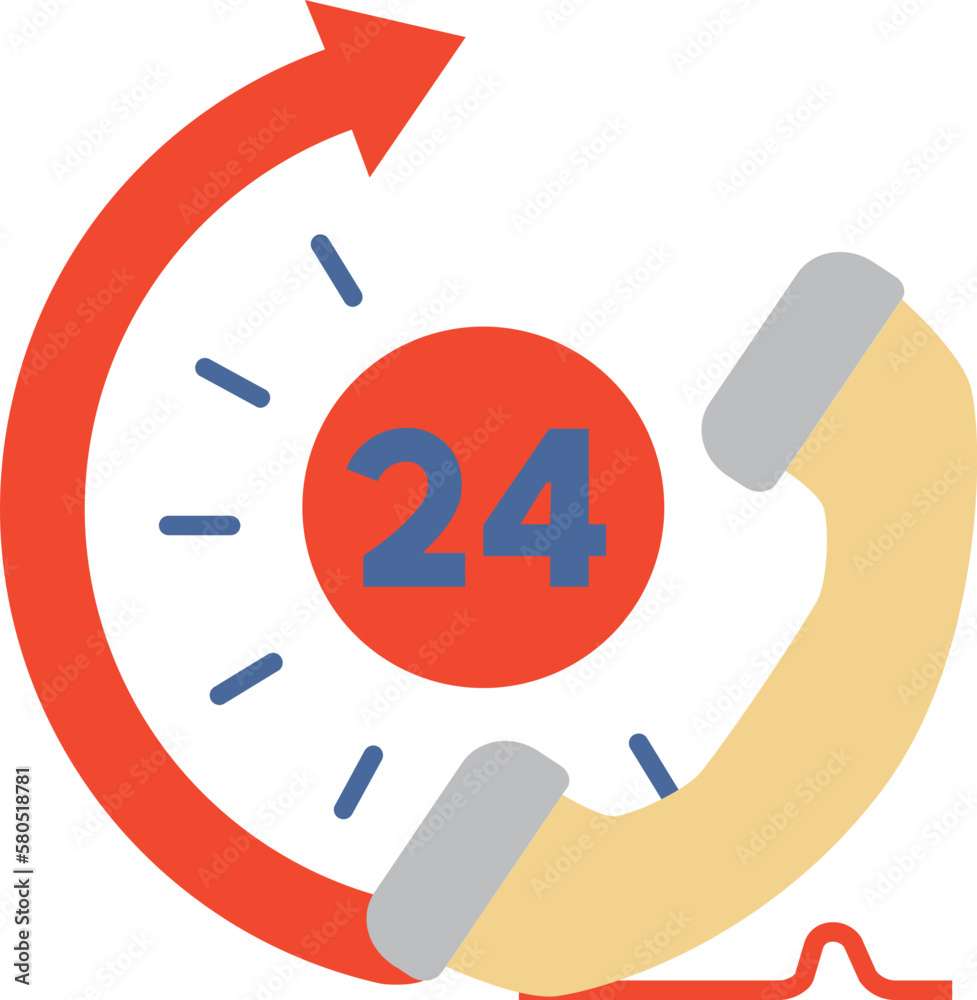 Round the clock with phone icon design elements for decoration. Round the clock with phone icon design elements for decoration.