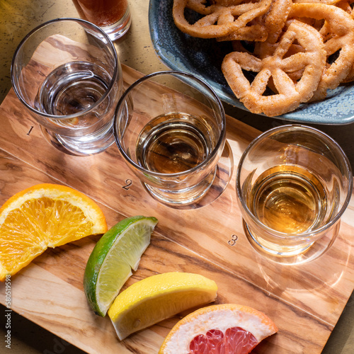 Three shots of tequila
