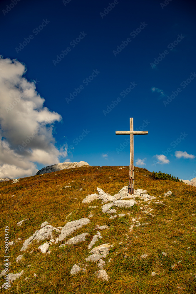 Cross up in the Alps mountains	