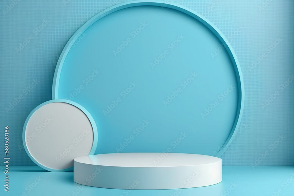 Empty White Blue Podium Display Background For Cosmetic. Generative AI. Empty White Blue Podium Display Background For Cosmetic. Generative AI.