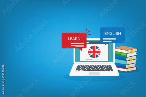 Learn English online on laptop computer. Study, education of foreign language lesson. internet learning course, lesson.	
