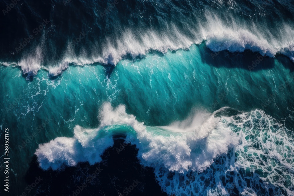 Captivating Blue Ocean Waves: A Breathtaking Top View of Nature's Majestic Beauty, Generative AI.