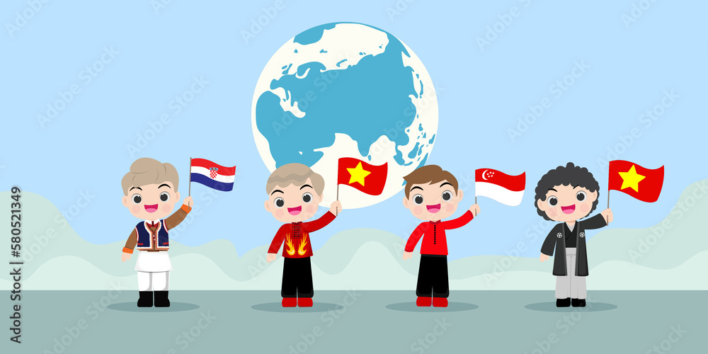 Fototapeta premium kid national Infographic with Traditional Costume earth and Vector Illustration