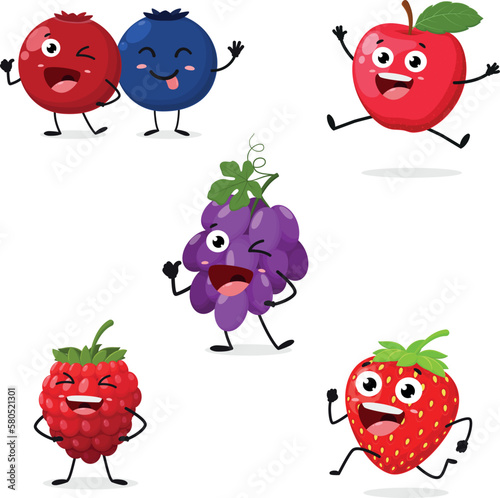 Cartoon Funny Berry Fruits Food Characters