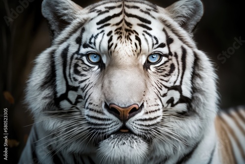 Meet a white Bengal tiger face to face. Closeup portrait. Generative AI
