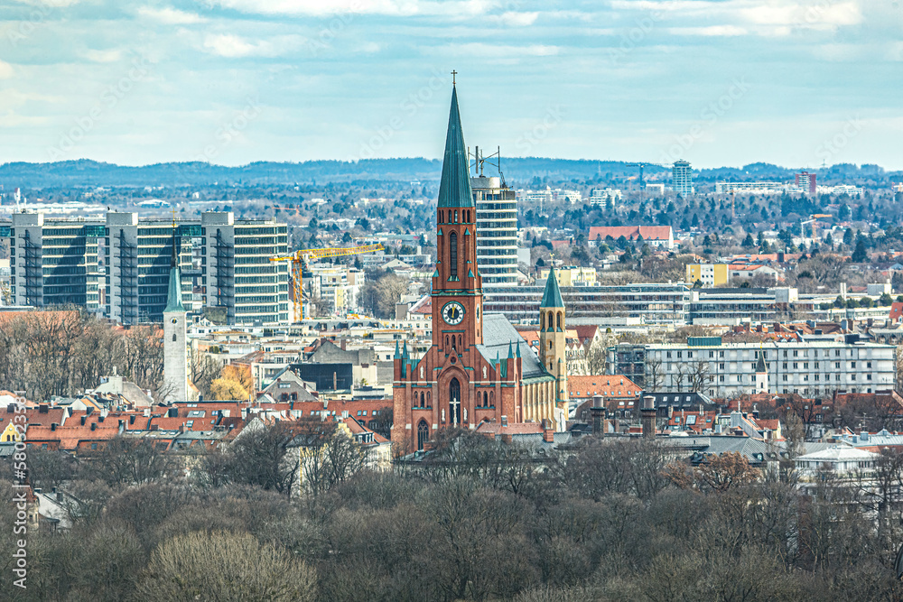 Aeral panorama cityscape view at munich city, bavaria, germany