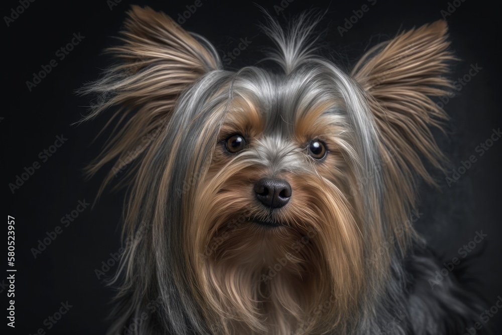 Portrait of a Yorkshire Terrier in a white studio. Generative AI