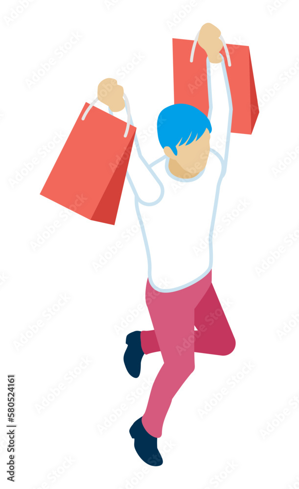 Young man lifts up two shopping bags with both hands - who wearing long sleeves shirts Young man lifts up two shopping bags with both hands - who wearing long sleeves shirts