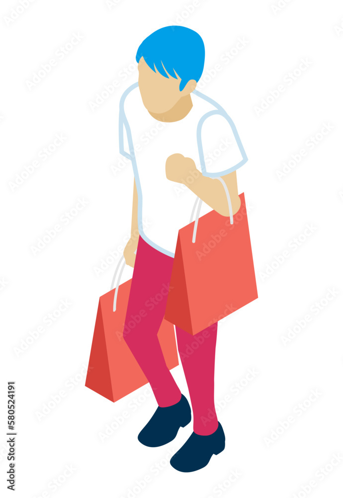 Young man holding two shopping bags with both hands - who wearing short sleeves shirts Young man holding two shopping bags with both hands - who wearing short sleeves shirts
