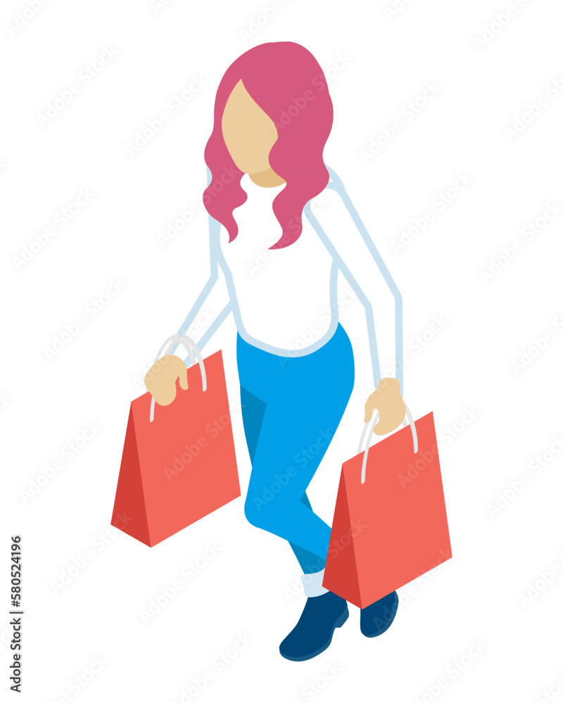 Young woman holding two shopping bags with both hands - who wearing long sleeves shirts