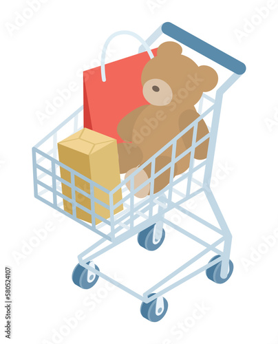 Shopping cart which filled up with luggage