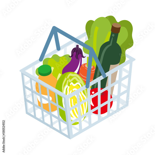Shopping basket which filled up with grocery