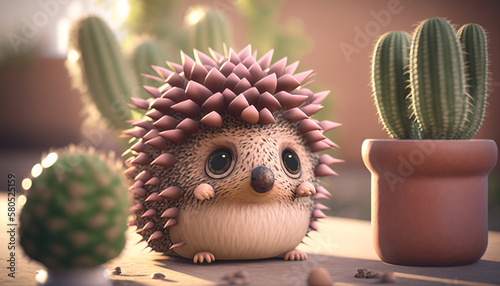 hedgehog with cactus