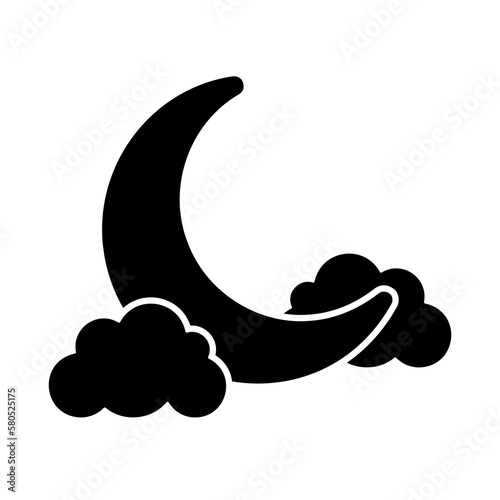 Cloudy moon black icon. Stylized glyph isolated on white background.