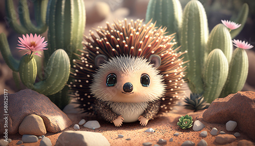 hedgehog with cactus