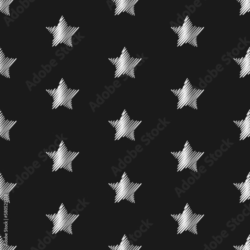 Silver stars on night sky background. Vector seamless pattern. Best for textile, print, wrapping paper, package and home decoration.