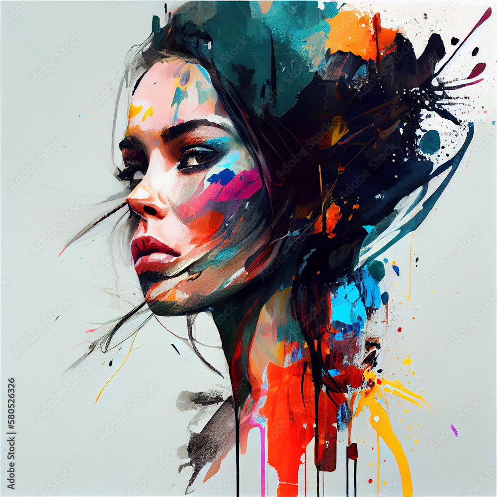 Naklejka premium Woman artistic paint - AI generated image - Unrelated to real people
