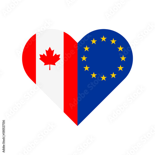 unity concept. heart shape icon of canada and european union flags. vector illustration isolated on white background