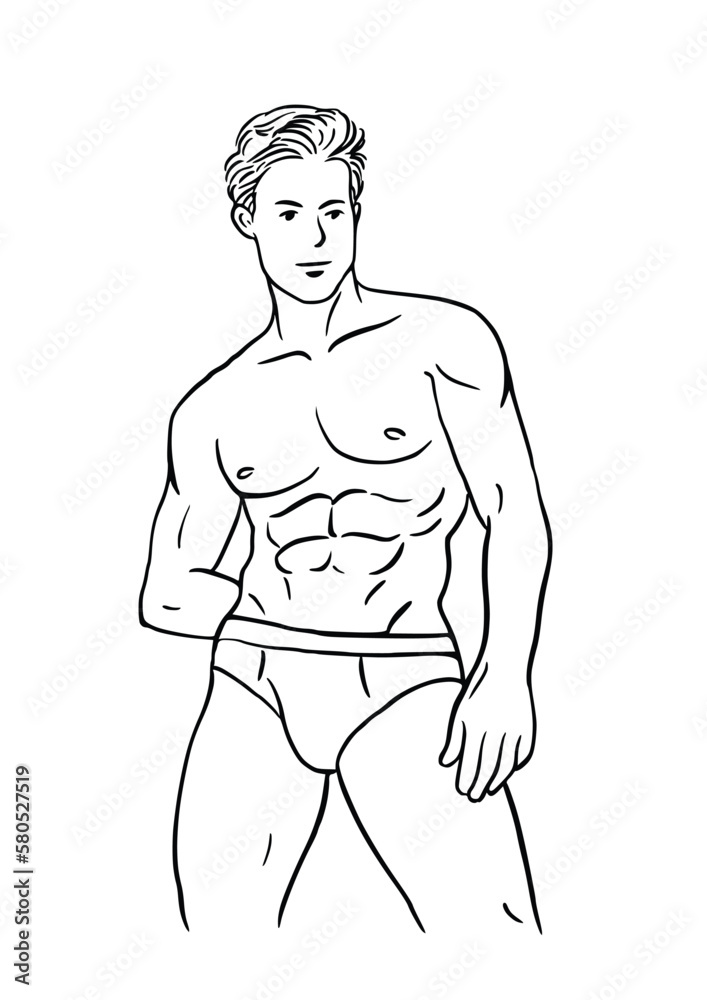 Fototapeta premium Muscular man in swimming trunks illustration, isolated on white background