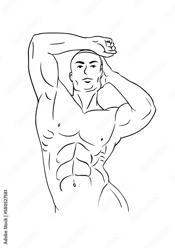 Fototapeta premium Muscular half-naked man illustration, isolated on white background
