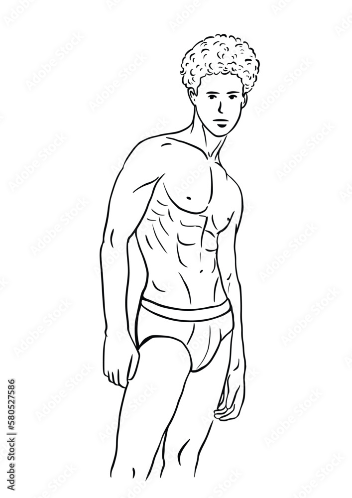 Fototapeta premium Muscular man in swimming trunks illustration, isolated on white background