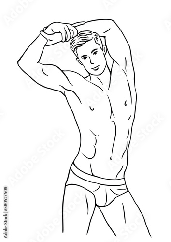 Muscular man in swimming trunks
illustration, isolated on white background