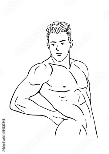 Muscular half-naked man
illustration, isolated on white background