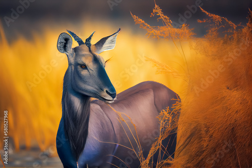 The nilgai is the largest antelope of Asia, Commonly see in Northern India and Pakistan, AI Generated  image. photo