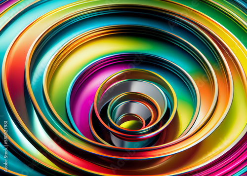 An abstract concentric colorful metal circles  Humanly enhanced  AI Generated image.