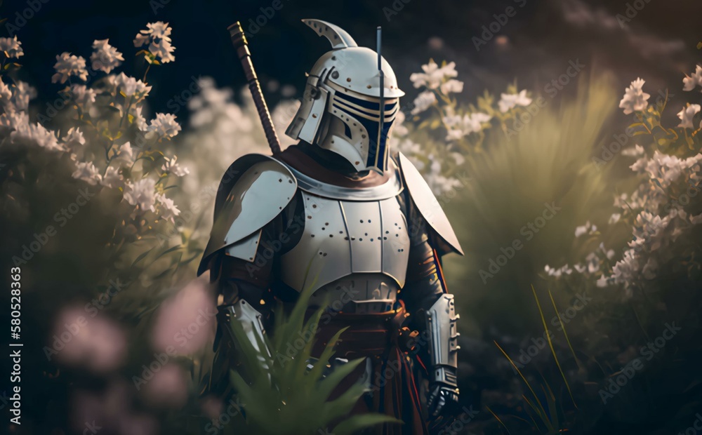 Naklejka premium knight in armor, generative art, helmet, samurai