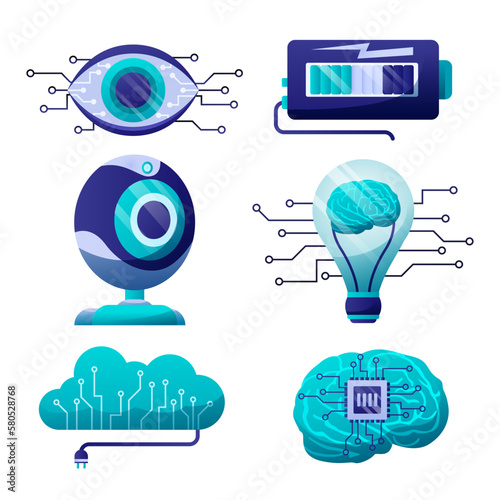 Artificial intelligence icon set element design vector. AI technology and cyber elements. Futuristic technology service and communication artificial intelligence concept