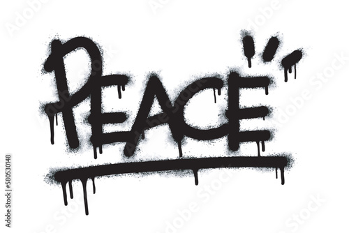 Spray paint graffiti peace symbol in black on white. Sprayed drops of Peace symbol logo. isolated on white background. vector illustration