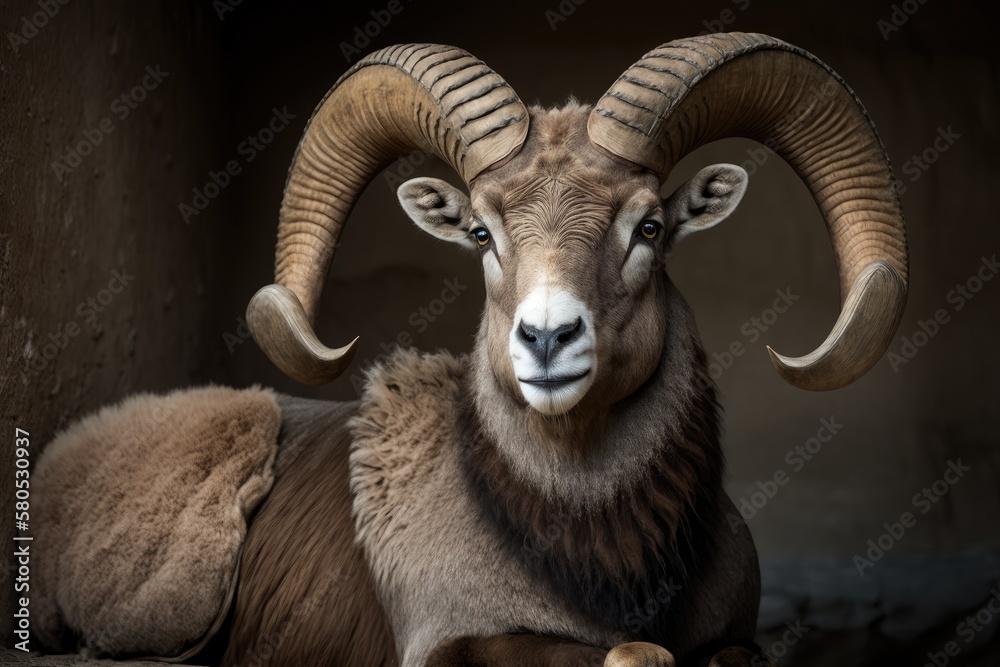 Ovis Amon. a big horned ram. Argali. Generative AI Ovis Amon. a big horned ram. Argali. Generative AI