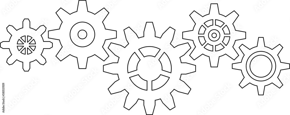 Connected cogs gears vector illustration.