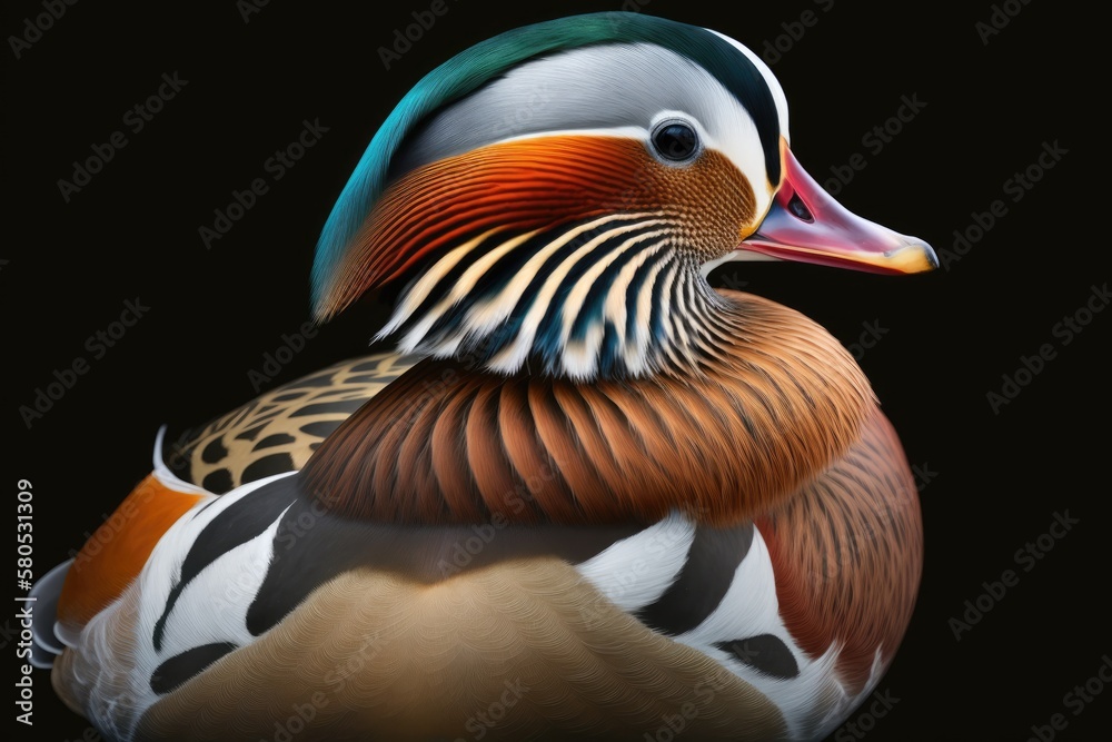 Mandarin duck male close up portrait. Color picture of wildlife in the ...