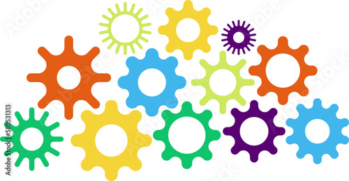 Connected cogs gears vector illustration.
