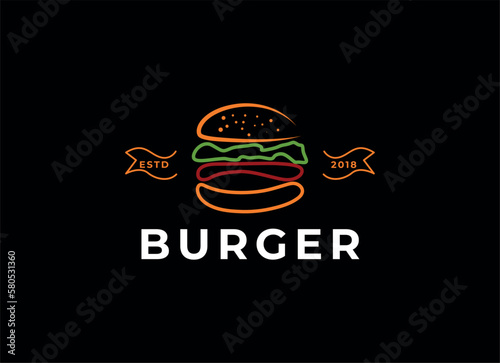Hand drawn vector burger logo on black background